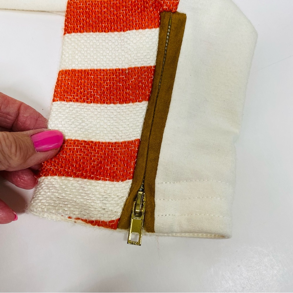 Gibson Latimer Striped Jacket Moto Jacket Orange/Coral Beige Medium Zip Front - Picture 12 of 16